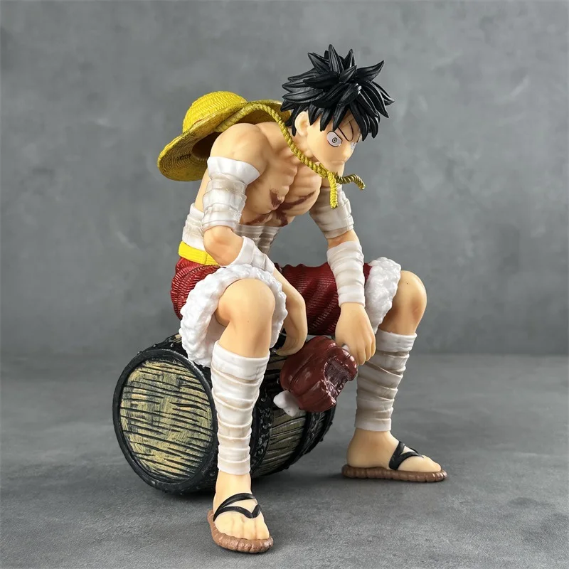 20cm One Piece Figure Eating Meat Luffy Wine Barrel Base Cosmic Resonance Action Figures Star Eyes Luffy Figurine Pvc Model Toys