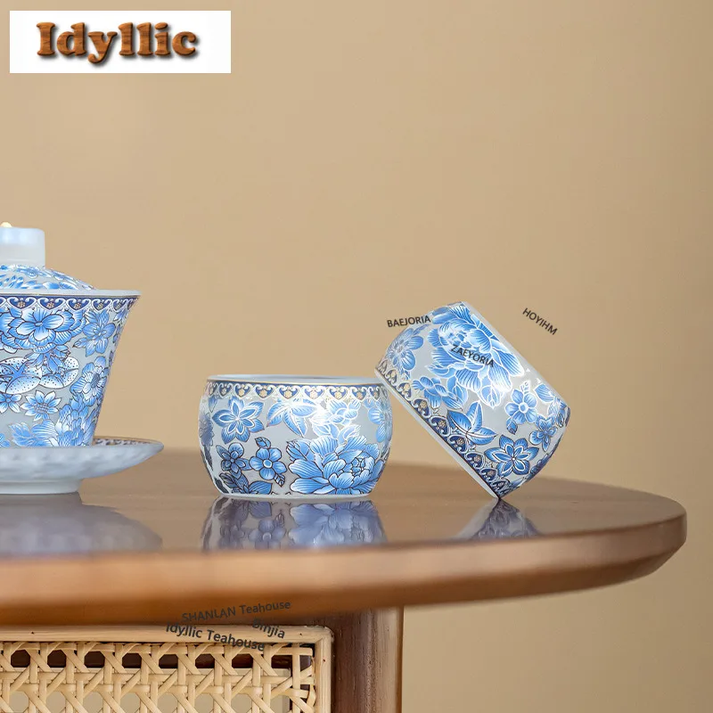 60ml Blooming Flowers Glass Teacup Retro Tea Bowl Beautiful Tea Cup Tea-tasting Meditation Cup Jianzhan Master Cups Tea Items