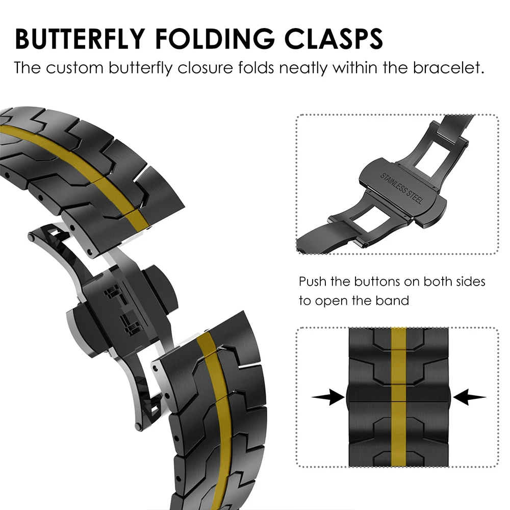 ゴールドブラックステンレススチールリストバンド Samsung Galaxy Ultra Watch 47mm 高級メタルブレスレット Samsung Galaxy Watch Ultra 用