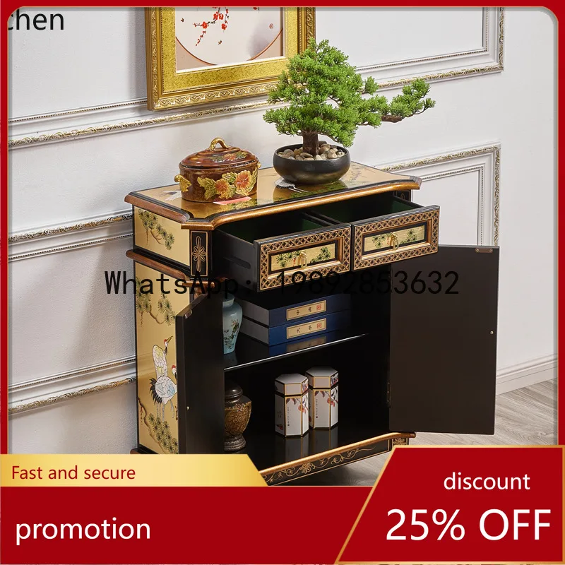 

YFY Piano Lacquer Solid Wood Entryway Cabinet Gold Leaf Songhe Yannian Ming Qing Classical Painted Furniture Decorative Cabinet