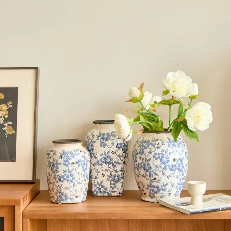 Home Decoration Celadon Ceramic Vase Chinese Classical Living Room Decoration Flower Arrangement Retro Porcelain