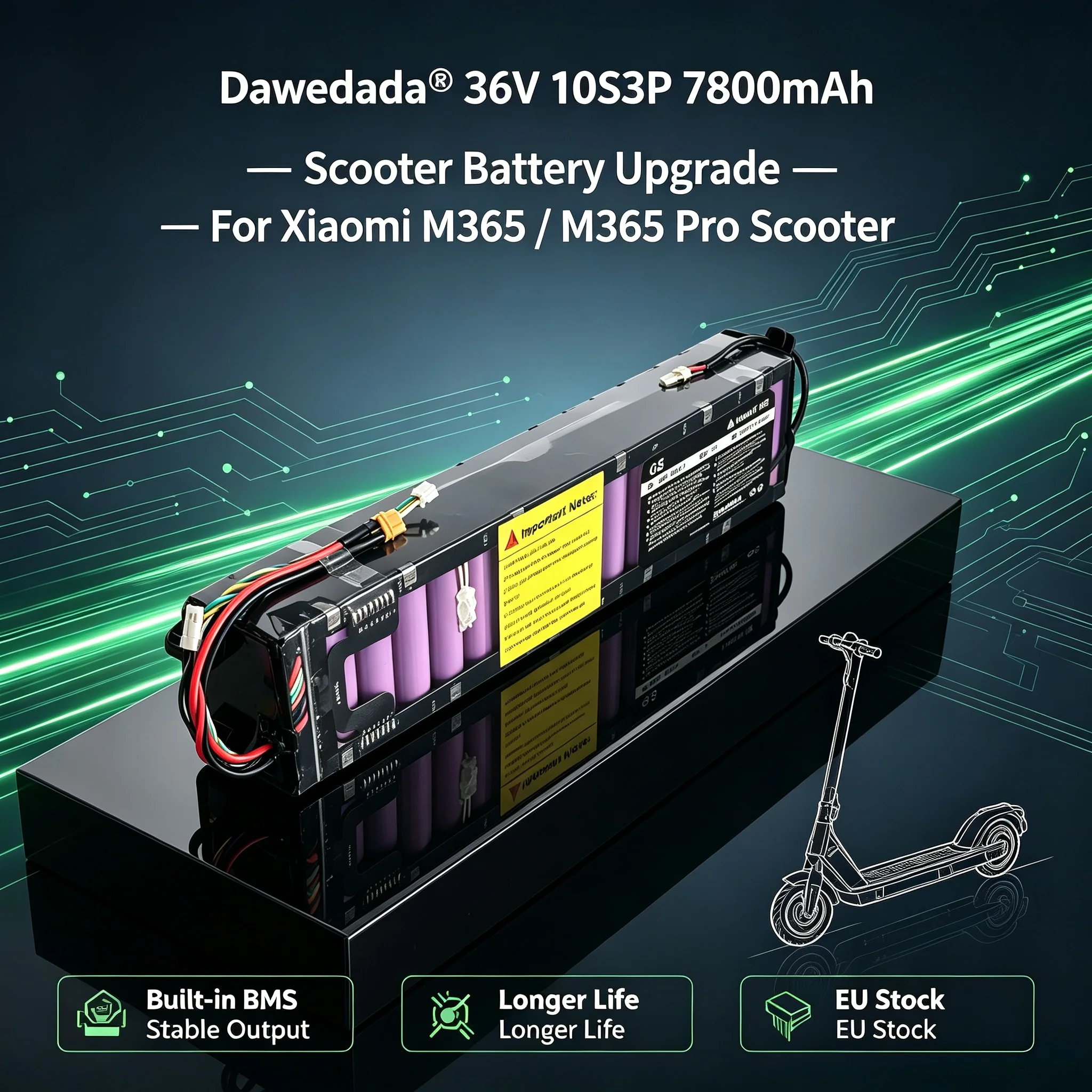 10S3P 36V 7800mAh Li-ion Battery Pack with BMS, Replacement for Xiaomi M365 Pro Electric Scooter, Poland Warehouse Fast Shipment