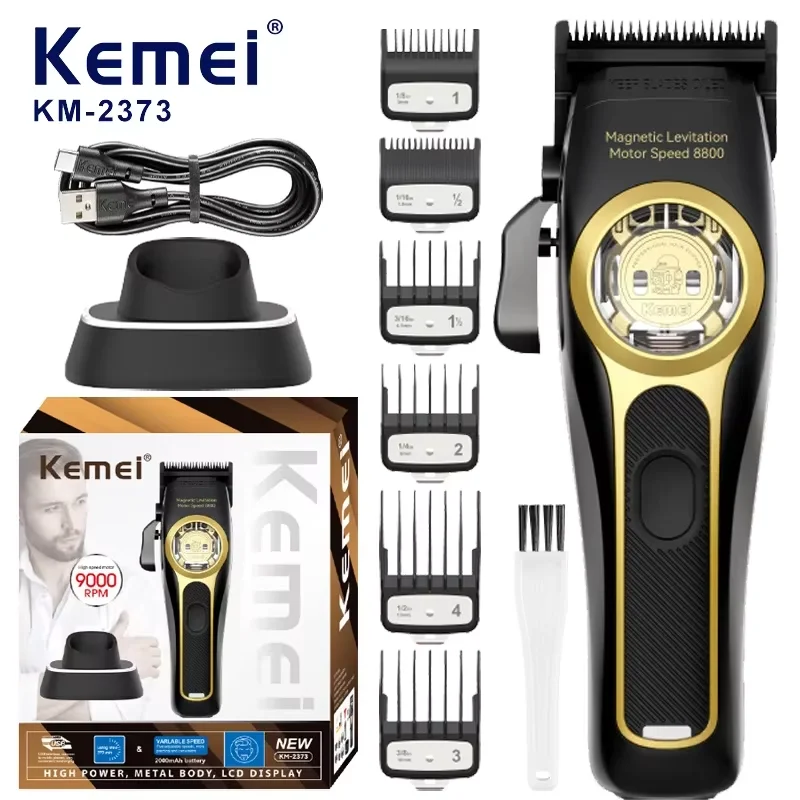 Kemei Professional Hair Clipper Magnetic Levitation Motor 8800 Rpm Charging Base Hair Clipper Men's Hair Clipper KM-2373