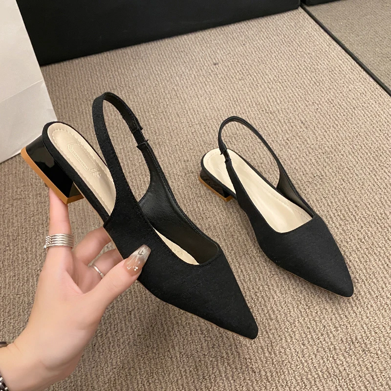 

Summer Women's New Sexy Pointed Retro Solid Color High Heels Leather Outdoor Banquet Party Women's Sandals Large Size 35-42