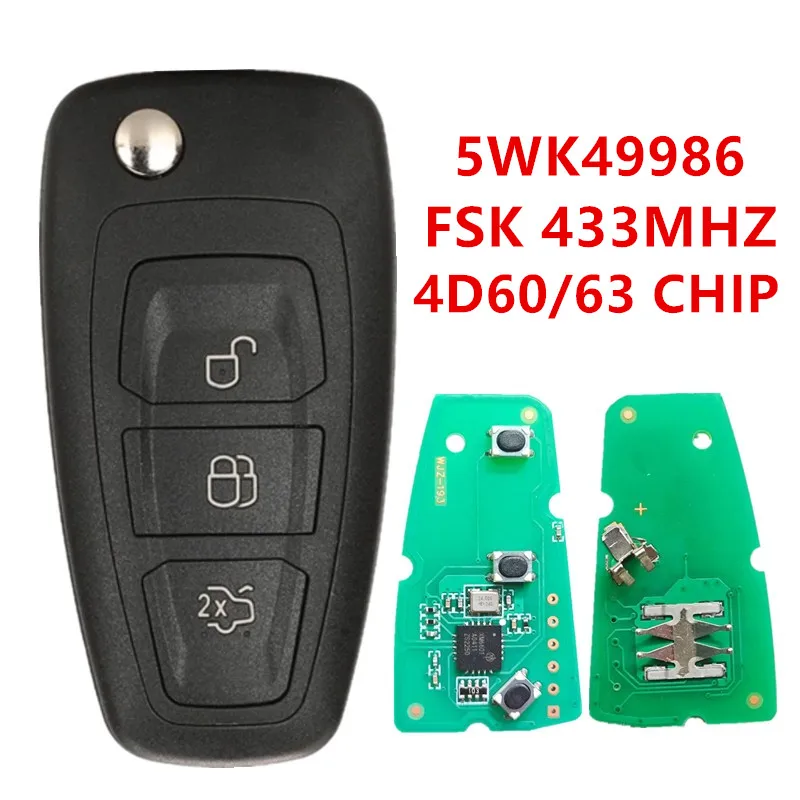 

3 Buttons FSK 433MHZ 4D60/63 CHIP 5WK49986 Remote Car Key For Ford Kuga C-Max Focus Fiesta Mondeo Galaxy HU101 Flip Blade