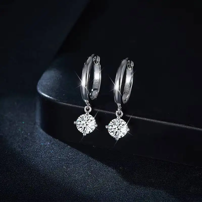 Silver Moissanite Earrings 0.5CT VVS 925 Sterling Silver Flower Moissanite Danging Earrings