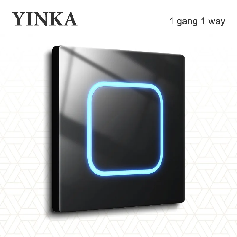 YINKA Tempered Glass Panel Acrylic Button Black Wall Socket Light Switch 1 2 3 4 Gang/1 2 Way LED Indicator Lights 86mm*90mm