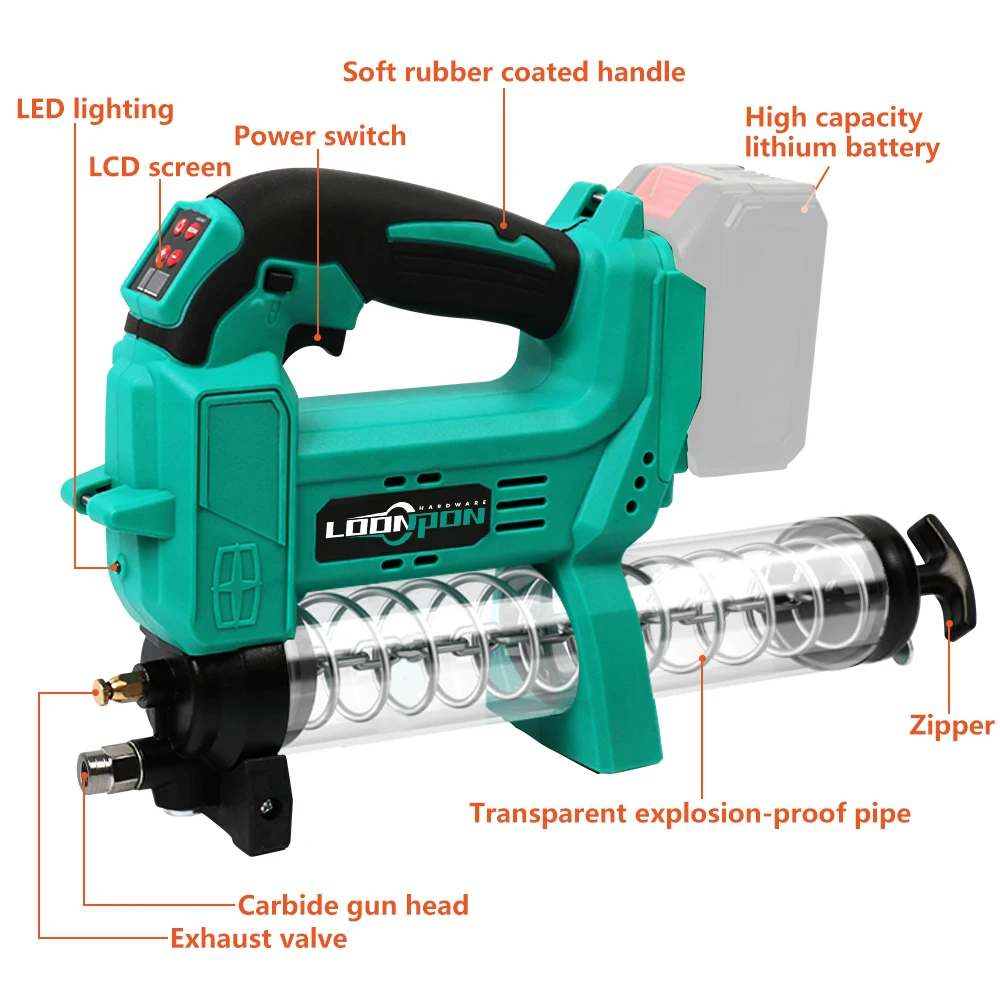 Pistola engrasadora inalámbrica, Kit de pistola engrasadora eléctrica profesional con batería de 21V, manguera Flexible de 10000 PSI, 100cm, Base de