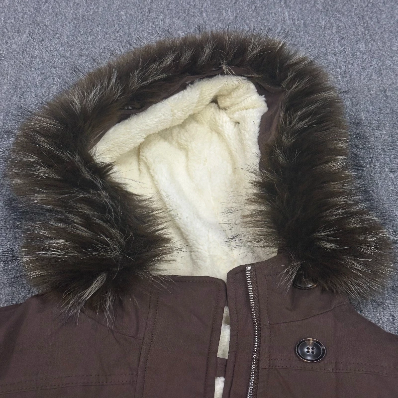 2025 European and American women's new winter retro thickened jacket brown slim-fitting unique design button zipper hoodie