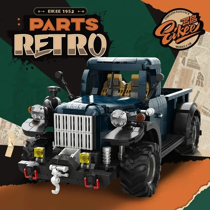 

Vintage 1952 Dodge Power Wagon Pickup Truck Model Car Building Blocks Set, Retro Vehicle Toy, Birthday Gift for Adult Collectors