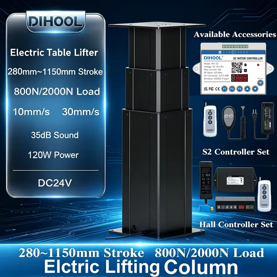 Columna Elevadora Eléctrica de Nuevo Tipo DC24V, Plataforma Ajustable Eléctrica de 3 Secciones con Placa de Hierro, Recorrido de 280mm a 1155mm, Carga de 80KG/200KG