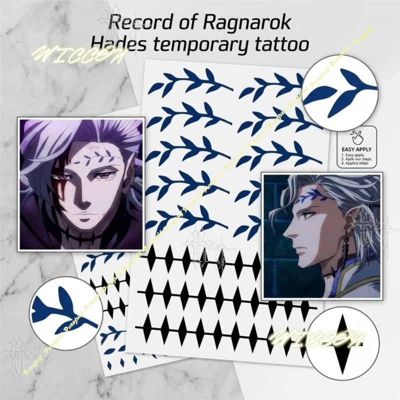 Anime Record of Ragnarok Hades Same Style Leaf Temporary Tattoo Sticker For Comic Con Cosplay Role Play Decor Prop party cos