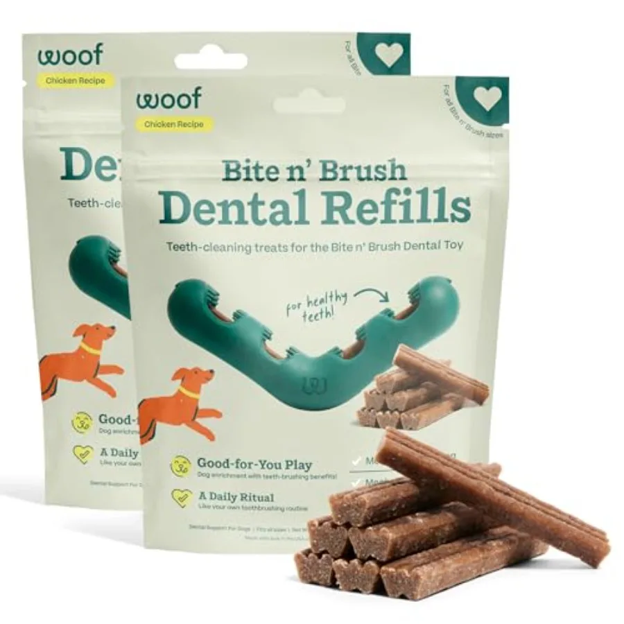 

Bite n' Brush Refills Treats for the Dog Toothbrush Toy - Scrub Plaque and Tartar from Your Dog's Teeth and Mouth - Dog Dental