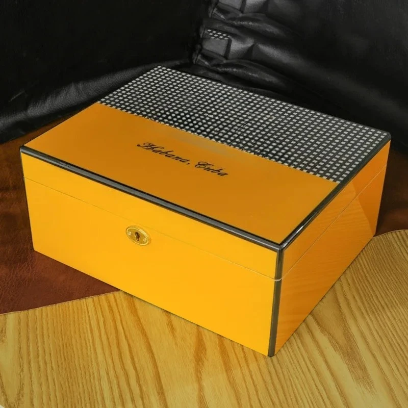 

Can Store 60-80 Cigars Yellow Piano Paint Cedar Wood Humidor Moisturizer Cigar Humidor Cigar Box