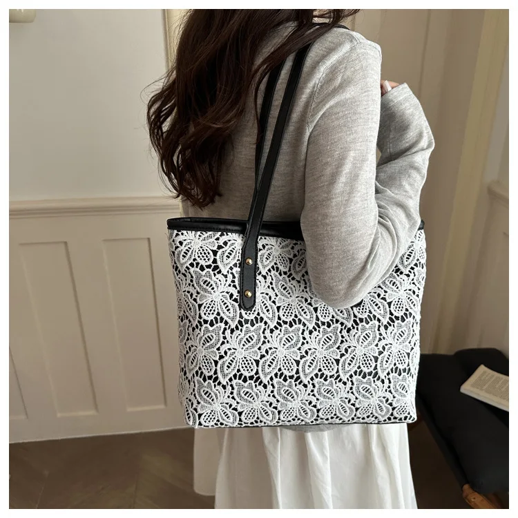 Fashion Embroidery Design Shoulder Bags for Women Casual Large Capacity Ladies Work Tote Bag Simple Female Zipper Bucket Handbag
