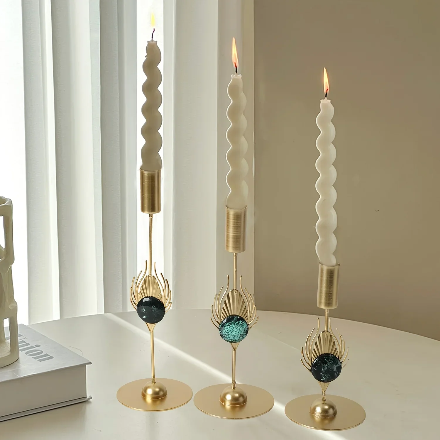 3 قطع - مجموعة حامل شموع عالية القطب - حامل شموع معدني أنيق على سطح الطاولة، رومانسي، مثالي لديكور المنزل (الشموع غير متضمنة) #2