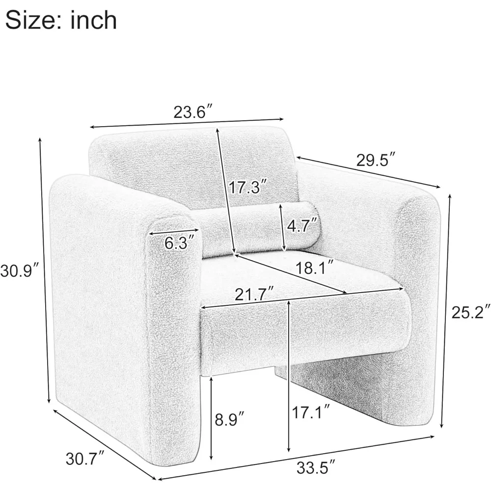 كرسي LZ LEISURE ZONE الحديث، كرسي بذراعين مريح للقراءة من قماش Sherpa، كرسي بذراعين مبطن ناعم مع ظهر و