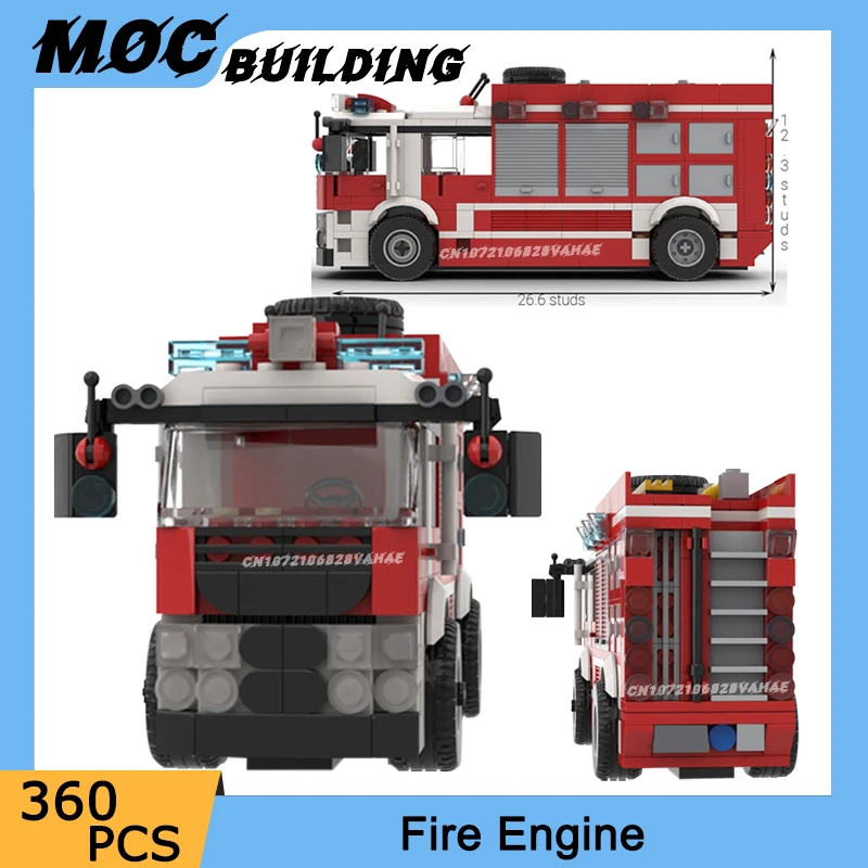 MOC Building Blocks City Fire Engine Model Emergency Rescue Vehicle Assemble Bricks Firefighting Truck Car Toys Collection Gifts