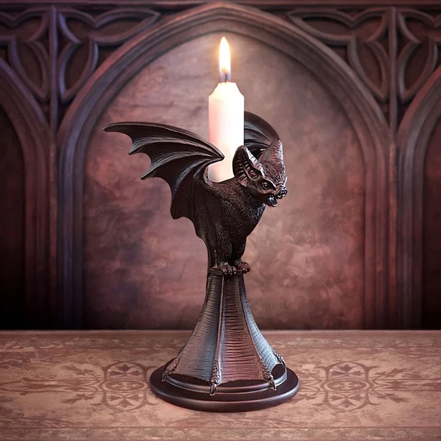 

Bat Candle Holder Resin Handicraft Candle Stand Halloween Decorative Accessory Black Cat Candle Stick Holder Home Decoration