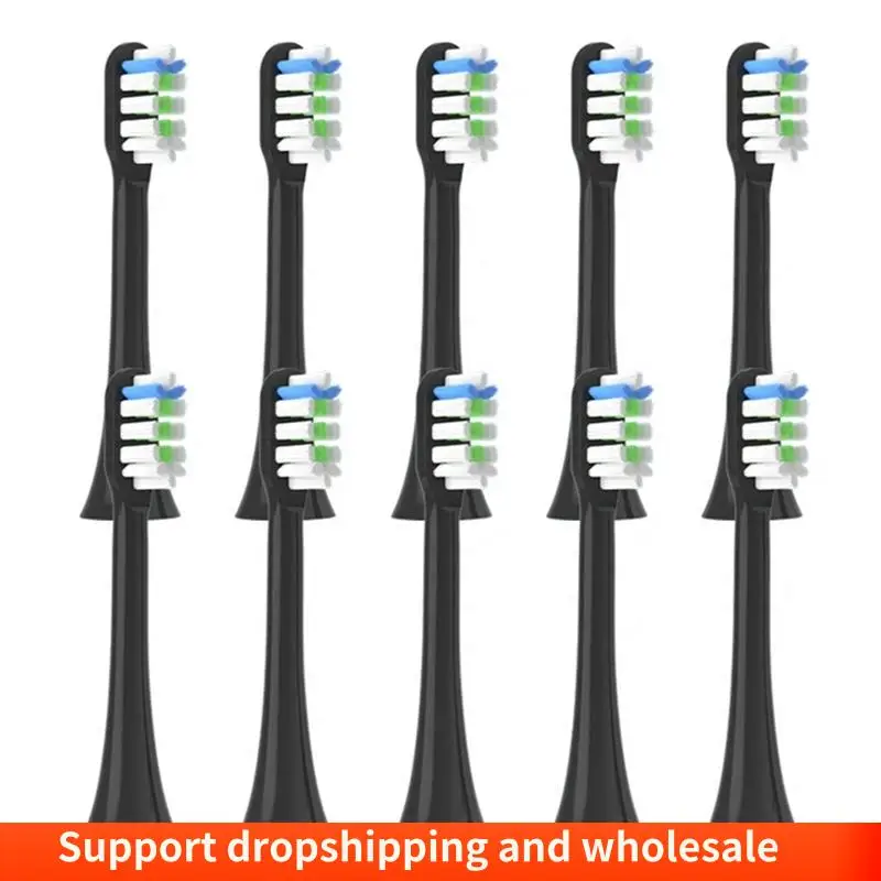 AA86 10 Uds cabezales de cepillo de repuesto empaquetados sellados al vacío para SOOCAS X3 X3pro X3U X5 V1 D3 cepillo de dientes eléctrico, fácil instalación negro
