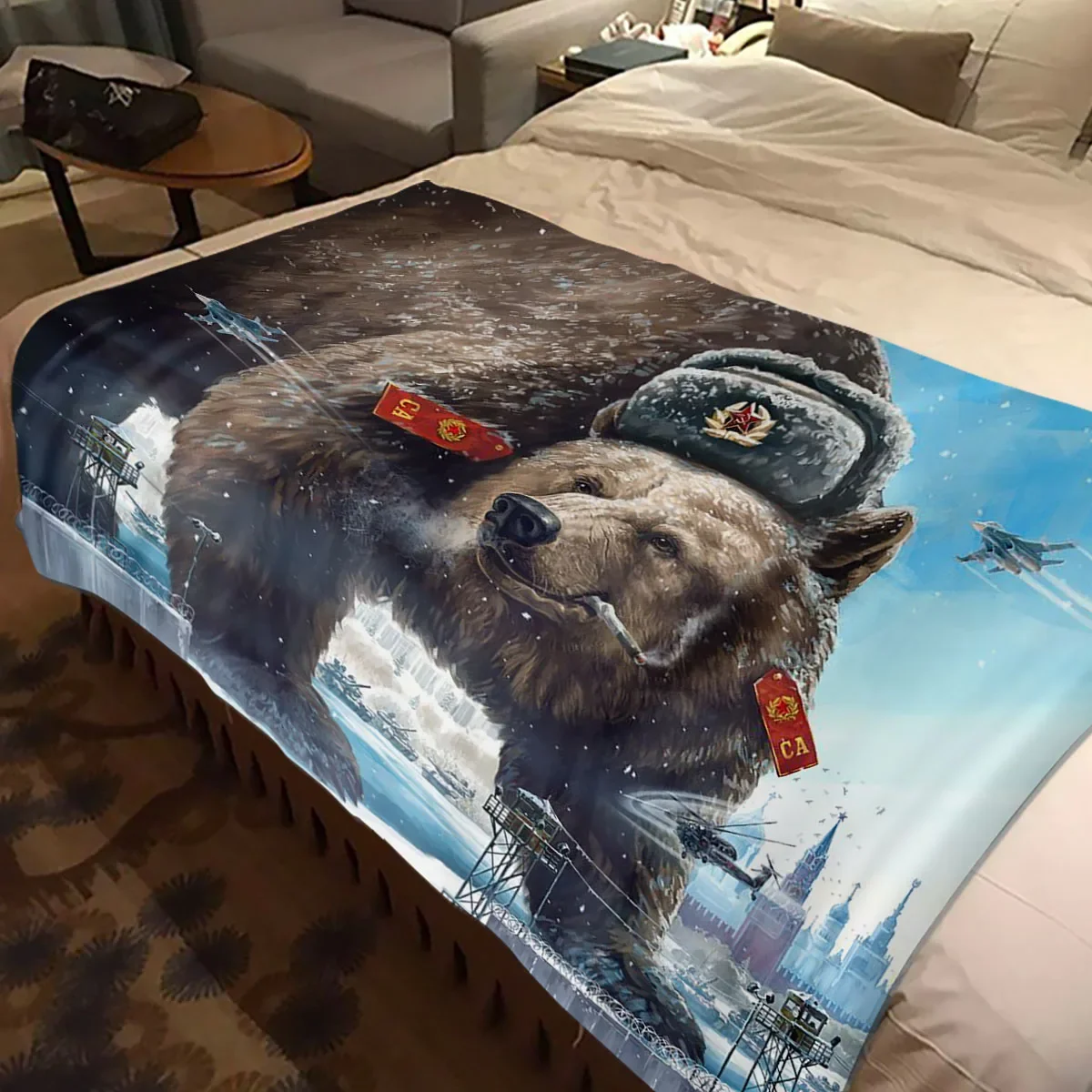 Russian Pride Bear CCCP Throw Blanket USSR Soviet Russia Living Room Bedroom Sofa Cover Bedspreads Flannel Soft Victory Blanket