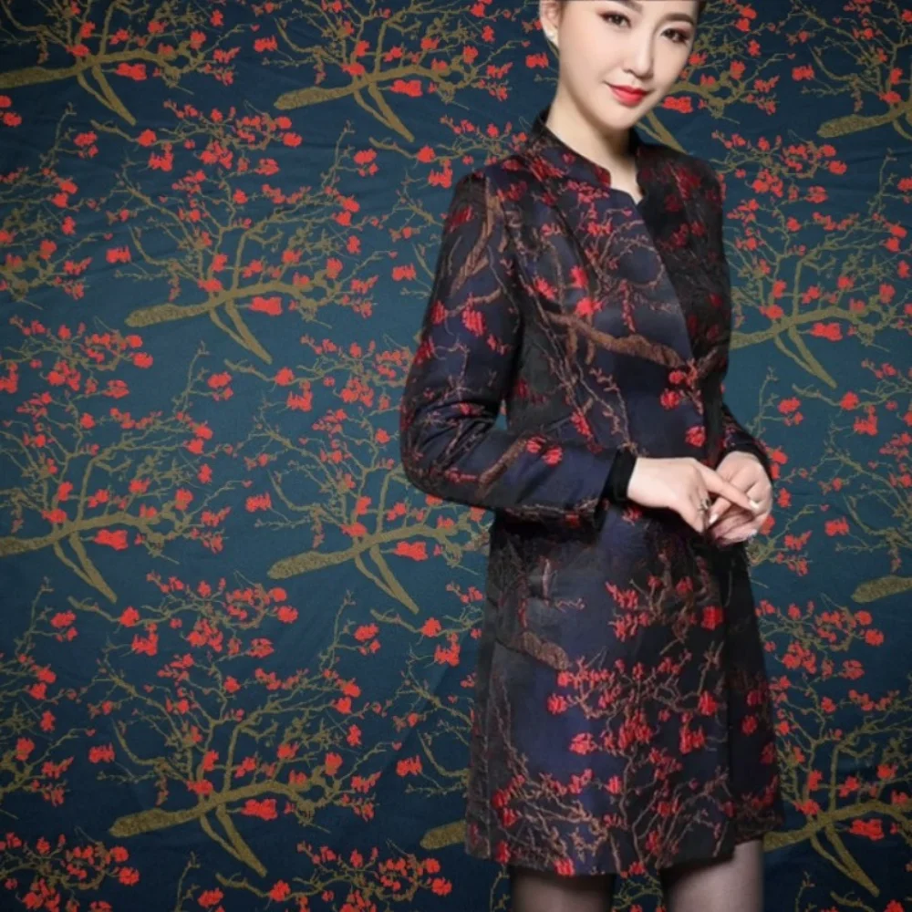 

Brocade Jacquard Fabric Autumn Winter Branch Plum Windbreaker Children's Dress Cloth Fashion Design Sewing Wholesale Material