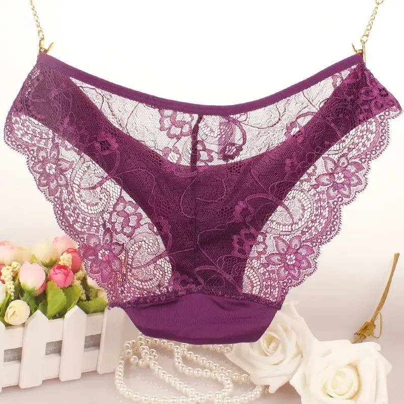 Women's panties one-piece Ice silk traceless Solid color Sex appeal Low waist Lace seduction cotton stop briefs panties women