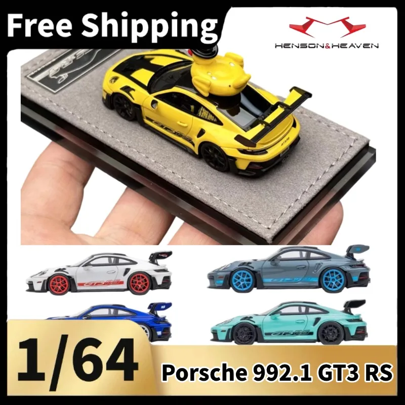 [In Stock]1/64 HENSON&HEAVEN Resin Mini Car Model, 992.1 GT3 RS Style Widebody Sports Collectible Vehicle With Display Stand