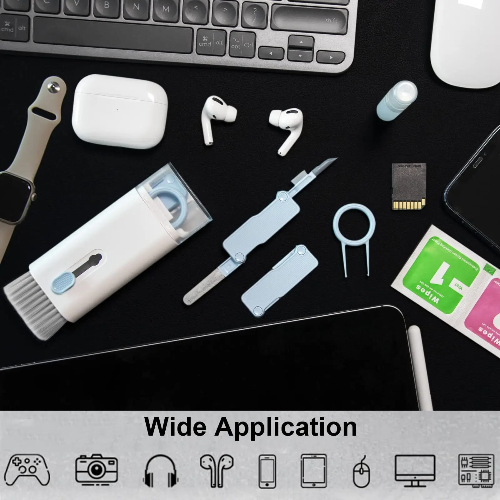 Kit de Escova do Teclado do Computador, Airpod, Fones de Ouvido Bluetooth, 2 Pro, iPad, Telefone, 7 em 1