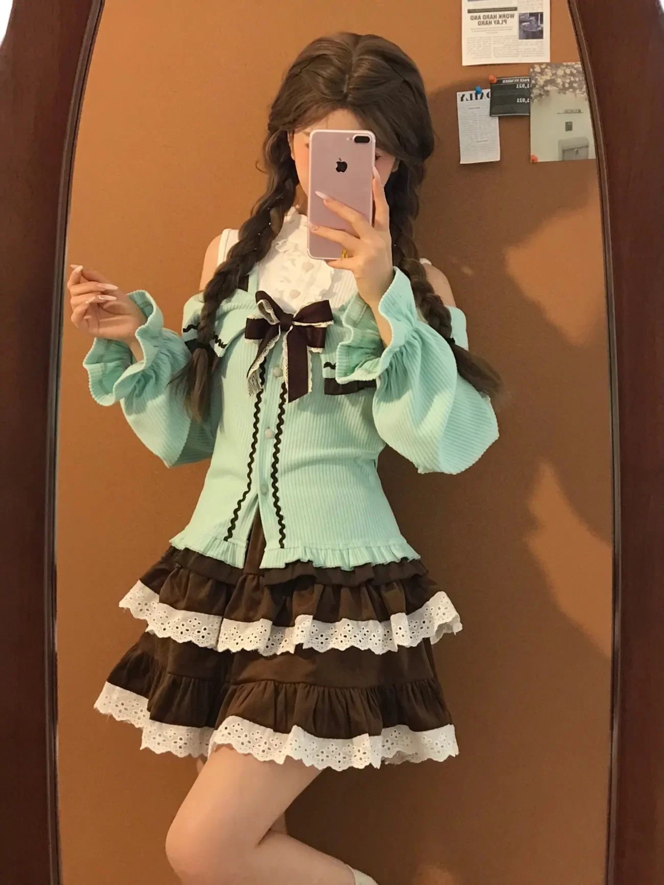 Japanse zoete jurken Y2k 2000s Kawaii Vintage 2-delige set Damesjurk Top + korte rok Boog Sexy Winter Lolita Mode Elegant