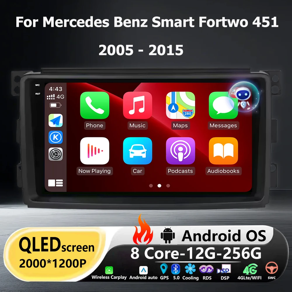 

Android 16 Auto Carplay For Mercedes Benz Smart Fortwo 451 2005-2015 Car Radio Multimedia Player GPS Navigation Touch Screen DSP