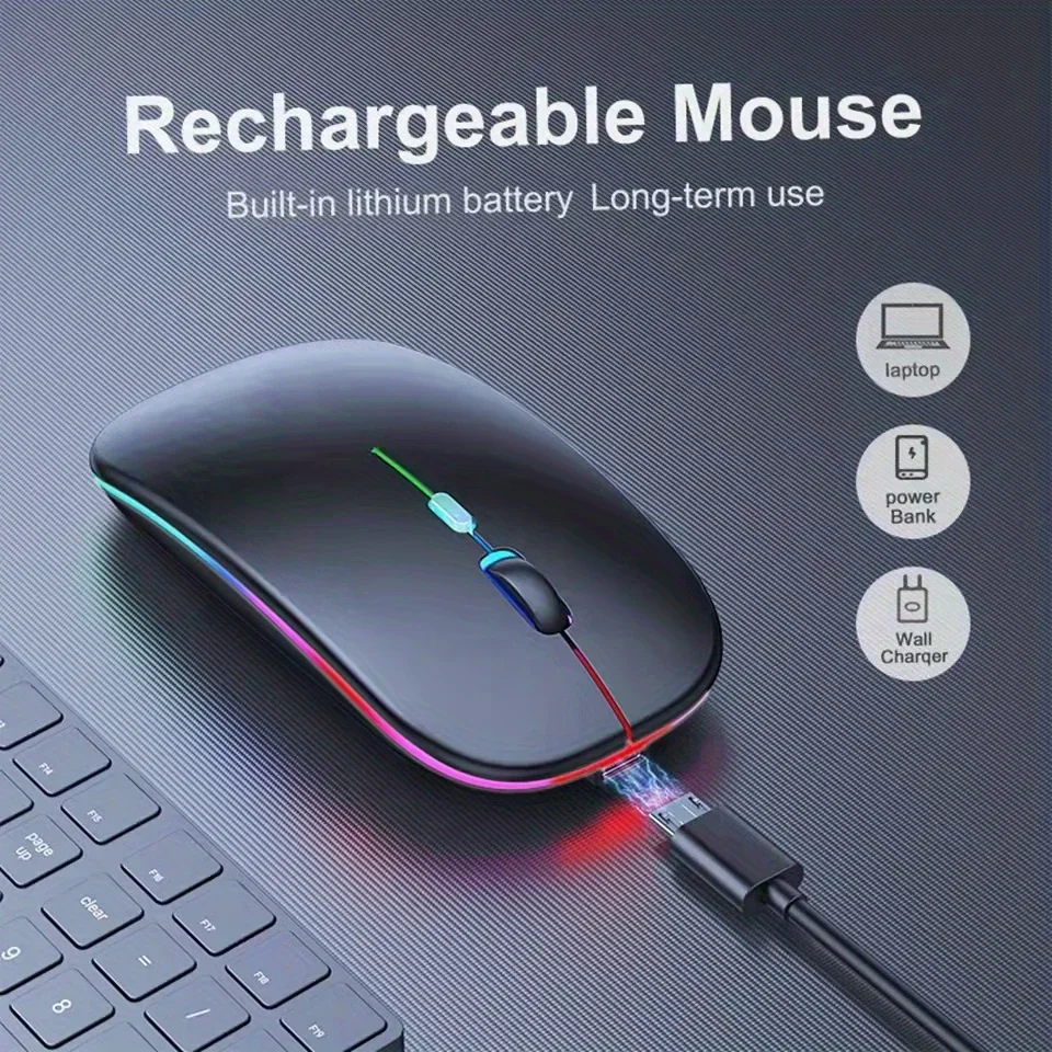 Ratón inalámbrico Bluetooth con Adaptador tipo C a USB, recargable por USB, ratón de juegos Bluetooth para MAC/portátil/PC/Windows