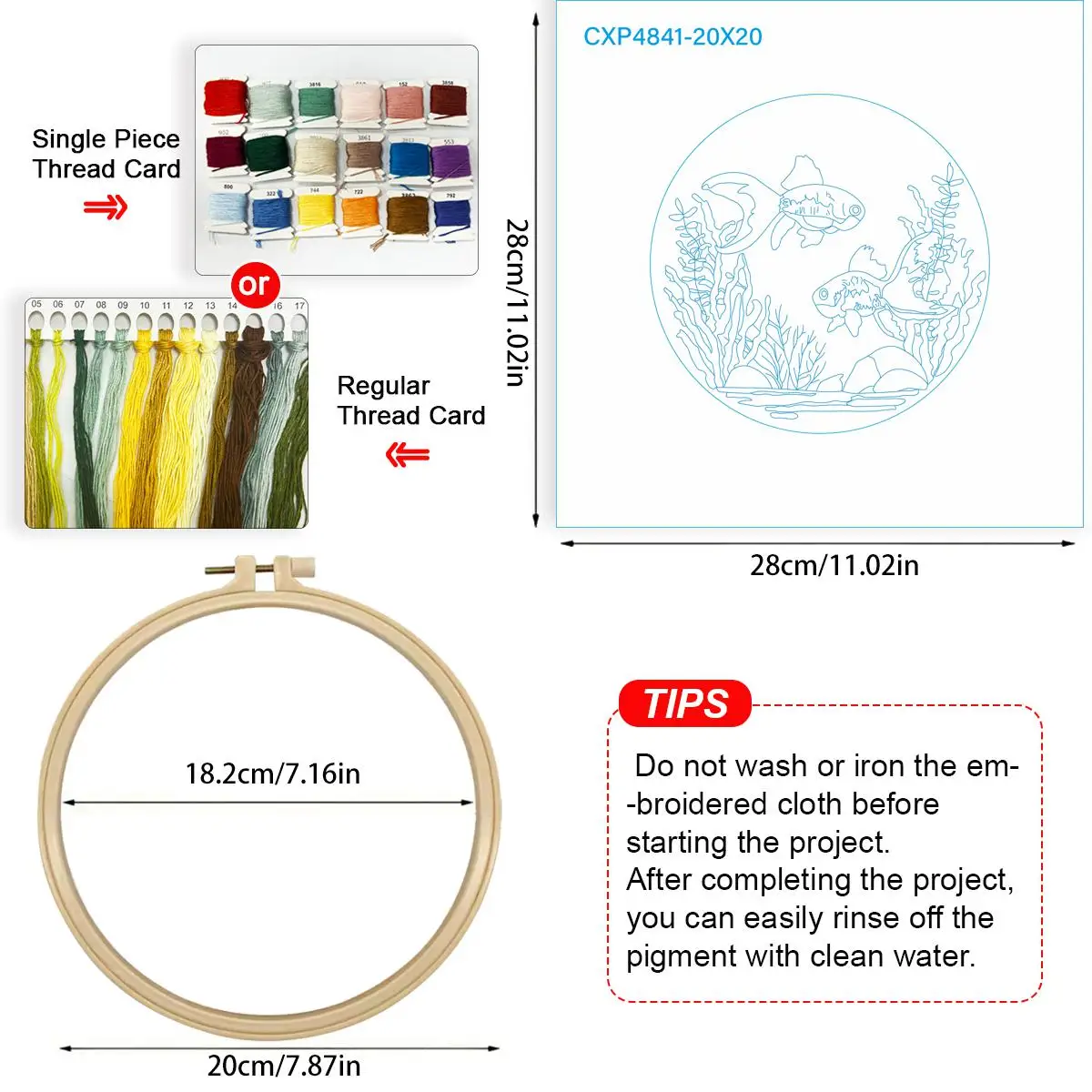 1 Stück 20X20CM/15X15CM 7,87/6,3 Zoll Goldfisch-Stickerei-Starter-Kit DIY-Kit DIY-Stickerei-Set Handarbeiten Heimdekoration – Detail 5