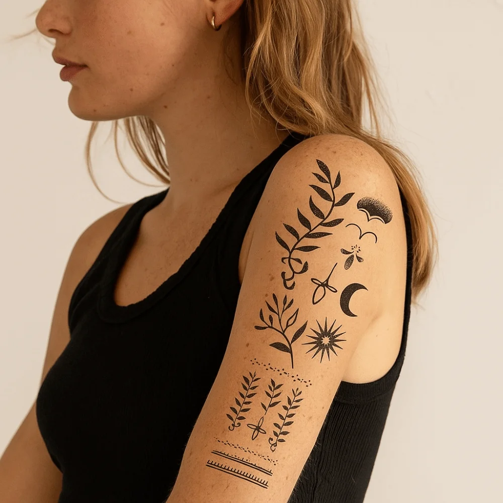 

2PCS Waterproof Semi Permanent Tattoo Stickers Sun Moon Totems Disposable Temporary Tattoos Sticker Realistic Look