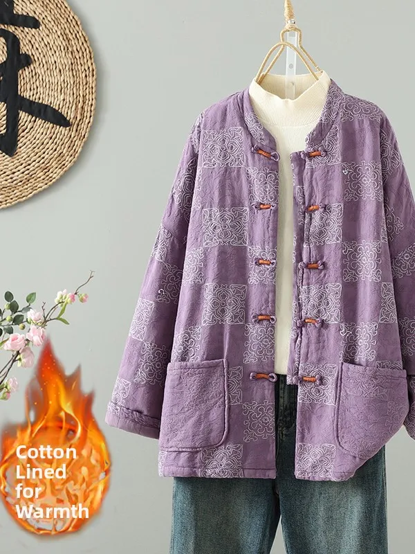

High-End Handmade Embroidery Cotton Jaet New Chinese Sle Plant Dyeing Retro Women's Outerwear Coat with Button