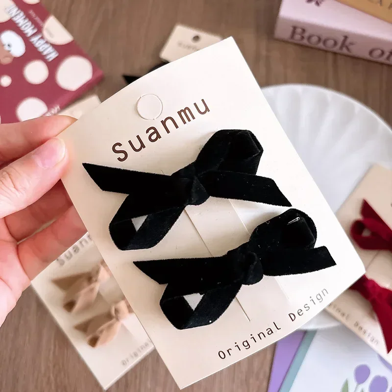 2pcs/set Korean Velvet Hair Bows Set for Kid Girls Princess Cute Elegant Barrettes Hair Ties All-Match Kids Hair Accessories