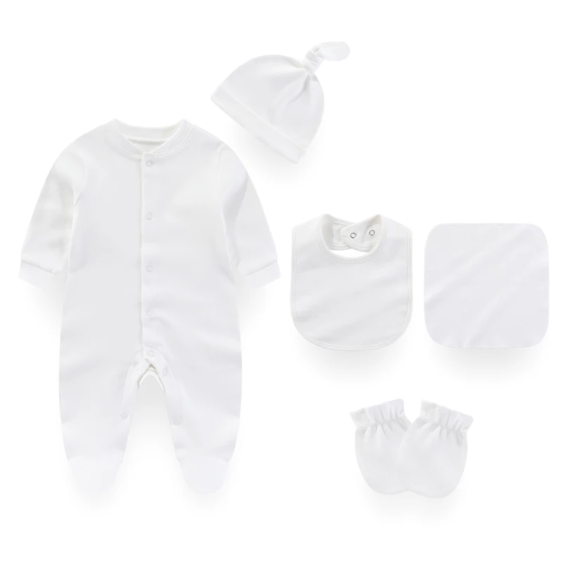 Kiddiezoom 7 Colors Solid Unisex Newborn Baby Girl Clothes Rompers+Burp Cloth+Bib+Hats+Gloves 100%cotton Soft Baby Clothing Sets