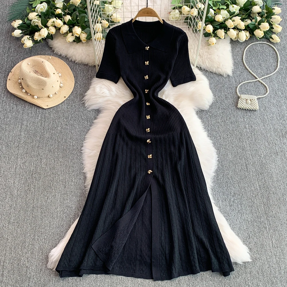 YuooMuoo فستان نسائي 2025 أوائل الخريف أنيق مرقع محبوك فستان ماكسي ماركة سيدة الموضة قميص سترة فستان طويل Vestidos #3