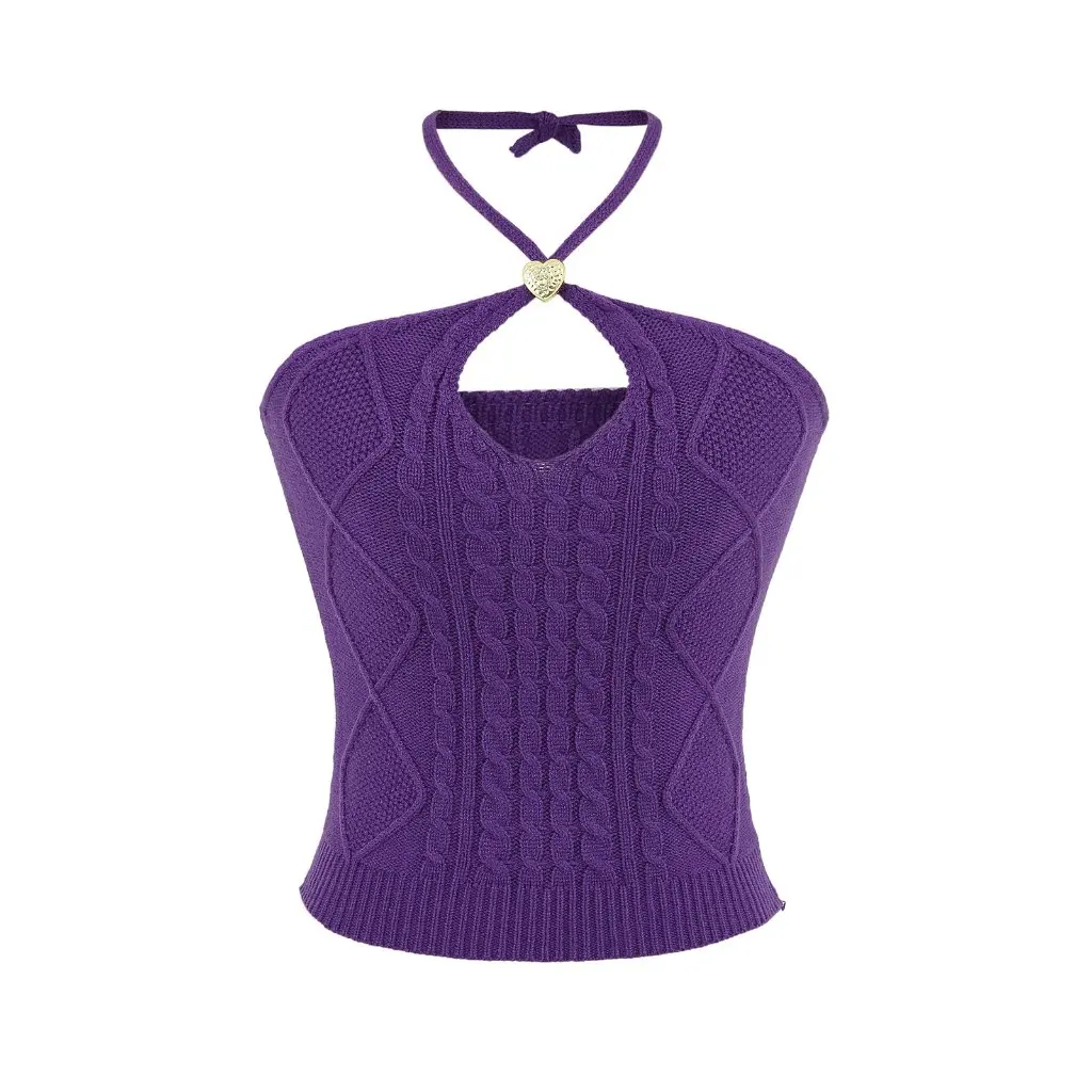 

Vintage Twist Hanging Neck Knitted Camisole Vest Slim Fit Summer Top for Women Hollow out Design Hot Girl Style