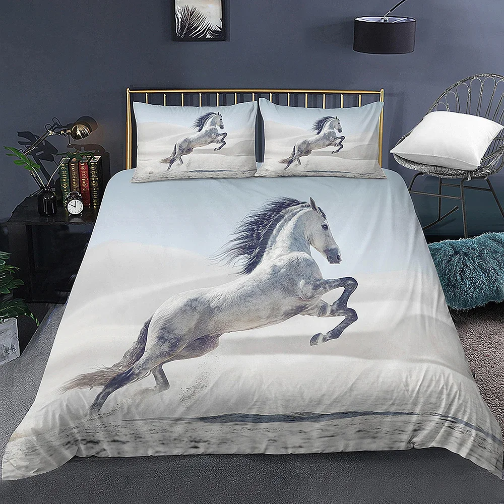 3D Animal Printed Duvet Cover Set Domineering Galloping Horse Bedding Set Soft 2/3pcs Polyester Quilt Covers with Pillowcase