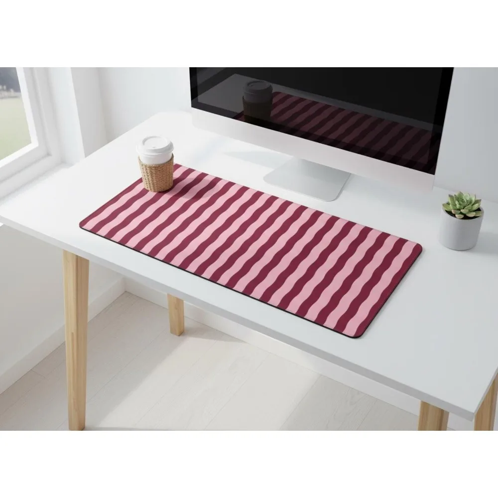 

Pink Burgundy Wavy Lines Desk Mat, Large Non-slip Mouse Pad, Office Desk Accessories alfombrillas para escritorio desk mat