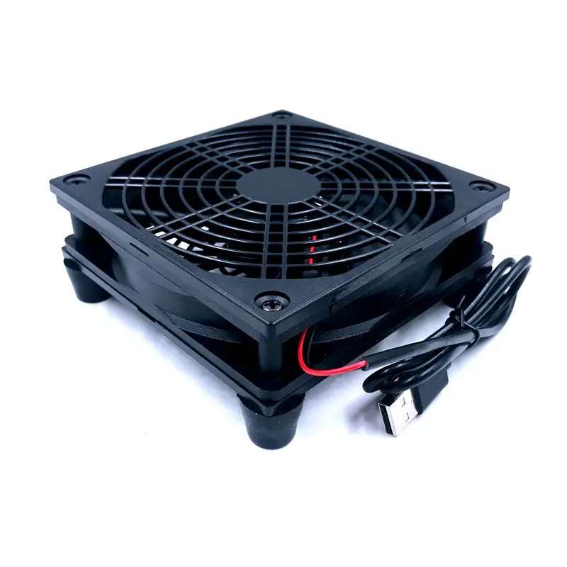 120mm Router Fan DIY PC Cooler TV Box Wireless Cooling Silent Quiet DC 5V USB Powe 120x25mm 12CM W/Screws Protective Net