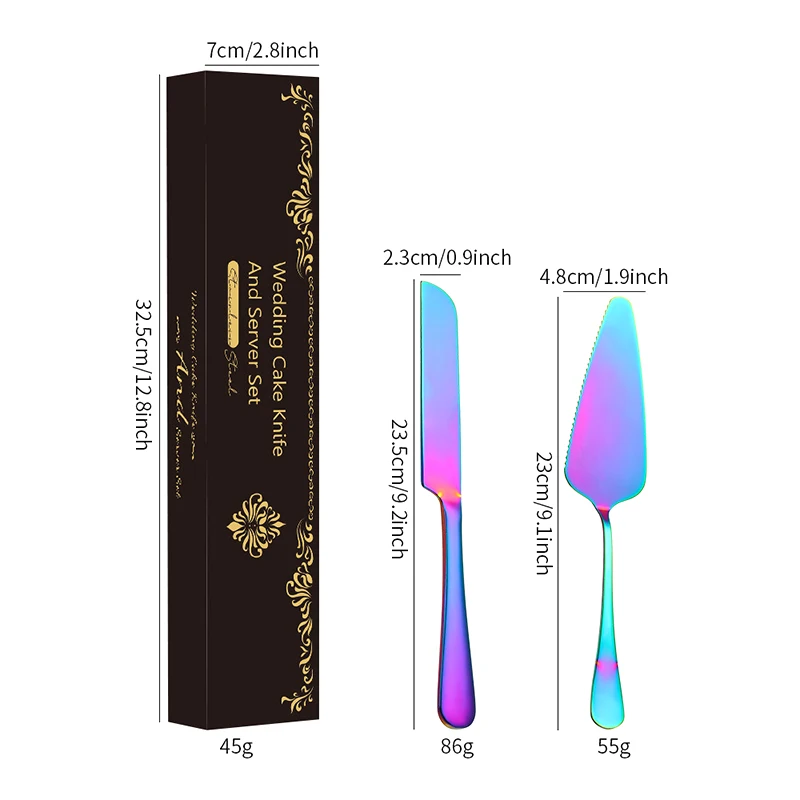 2Pcs Elegant Wedding Cake Cutting Utensils Reusable Wedding Cake Cutter Server Set Stainless Steel Flatware Cake Cutting Set