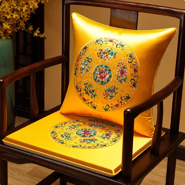 Chinese Style Chair Cushion for Tea Chairs, Mahogany Furniture Cushion Throw Pillow Covers Anti-slip Seat Cushion Backrest