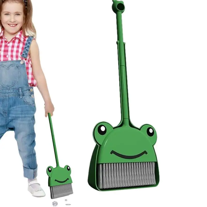 Kids Broom And Dustpan Set Children Green Frog Cleaning Set Toddler Cleaning Set Little Housekeeping Helper SetFor Toddler &