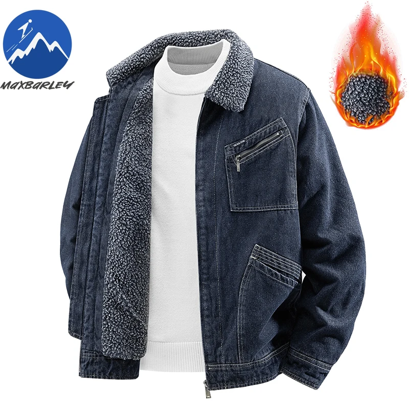 

Warm Denim Jacket Thicken Outdoor Cold Resistant Zipper Coats Vintage American Style Street Lightweight Winter Lapel Cotton Coat