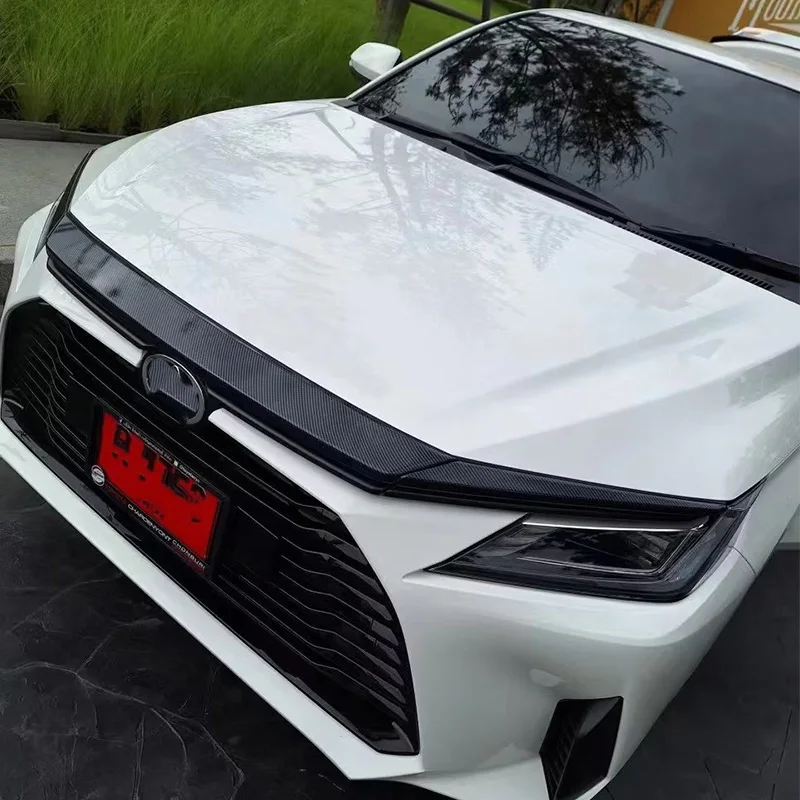 For Toyota Yaris Ativ/Vois 2023 2024 ABS Carbon Car Front Machine Cover Trim Front Upper Grille Cover Trim Exterior Accessories