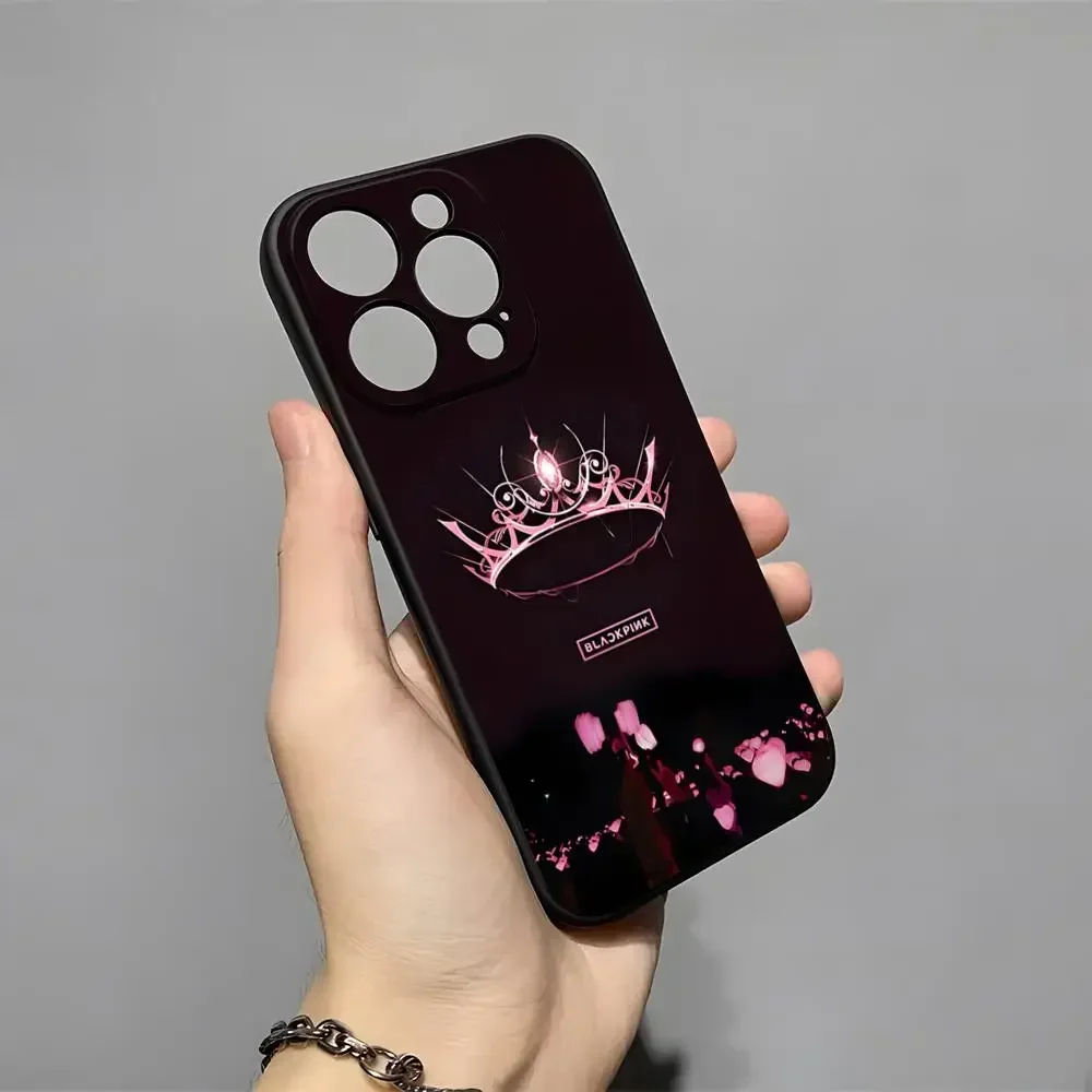 حافظة هاتف كورية وردية سوداء لهاتف 16 Pro Max Iphone 15 14 Pro Max 13pro 11 X Xs Xr 8 7Plus غطاء سيليكون