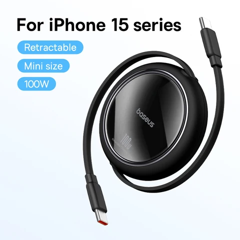 Baseus Выдвижной кабель USB C мощностью 100 Вт для MacBook iPad Кабель для быстрой зарядки для iPhone 17 16 Plus Pro Max Type C для Xiaomi Samsung