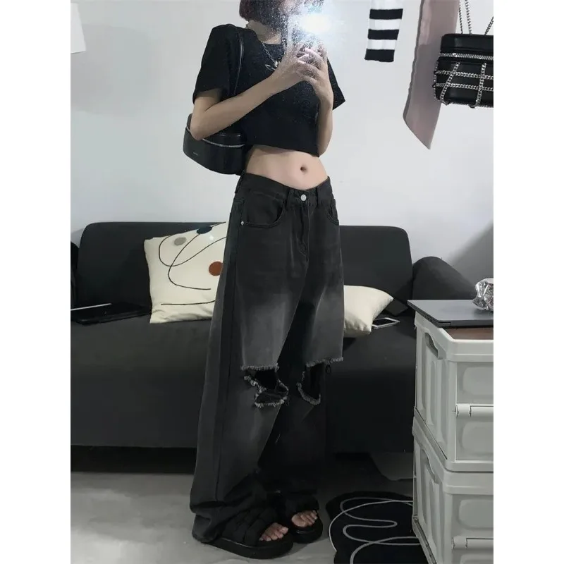 QWEEK Y2k Ripped Jeans Woman Vintage Baggy Streetwear Oversized Denim Pants Korean Fashion Spring Harajuku Trousers Aesthetic